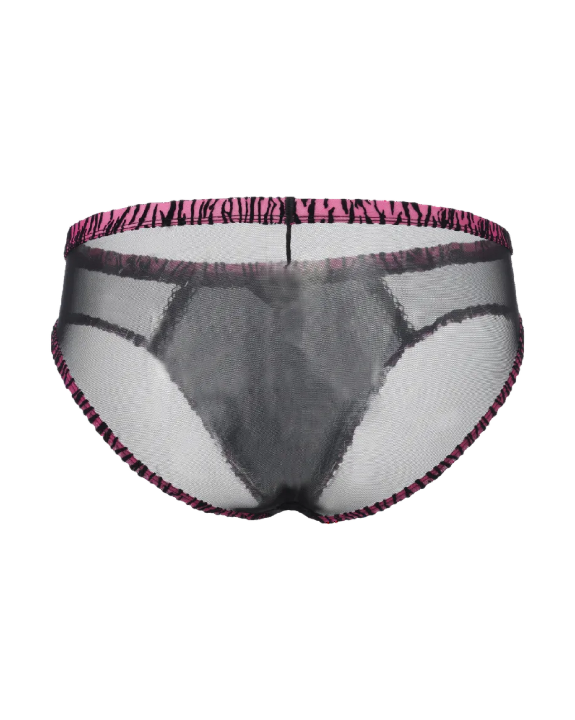 BSZN Contrast Animal-Print Mesh Brief in black with pink trim, back view