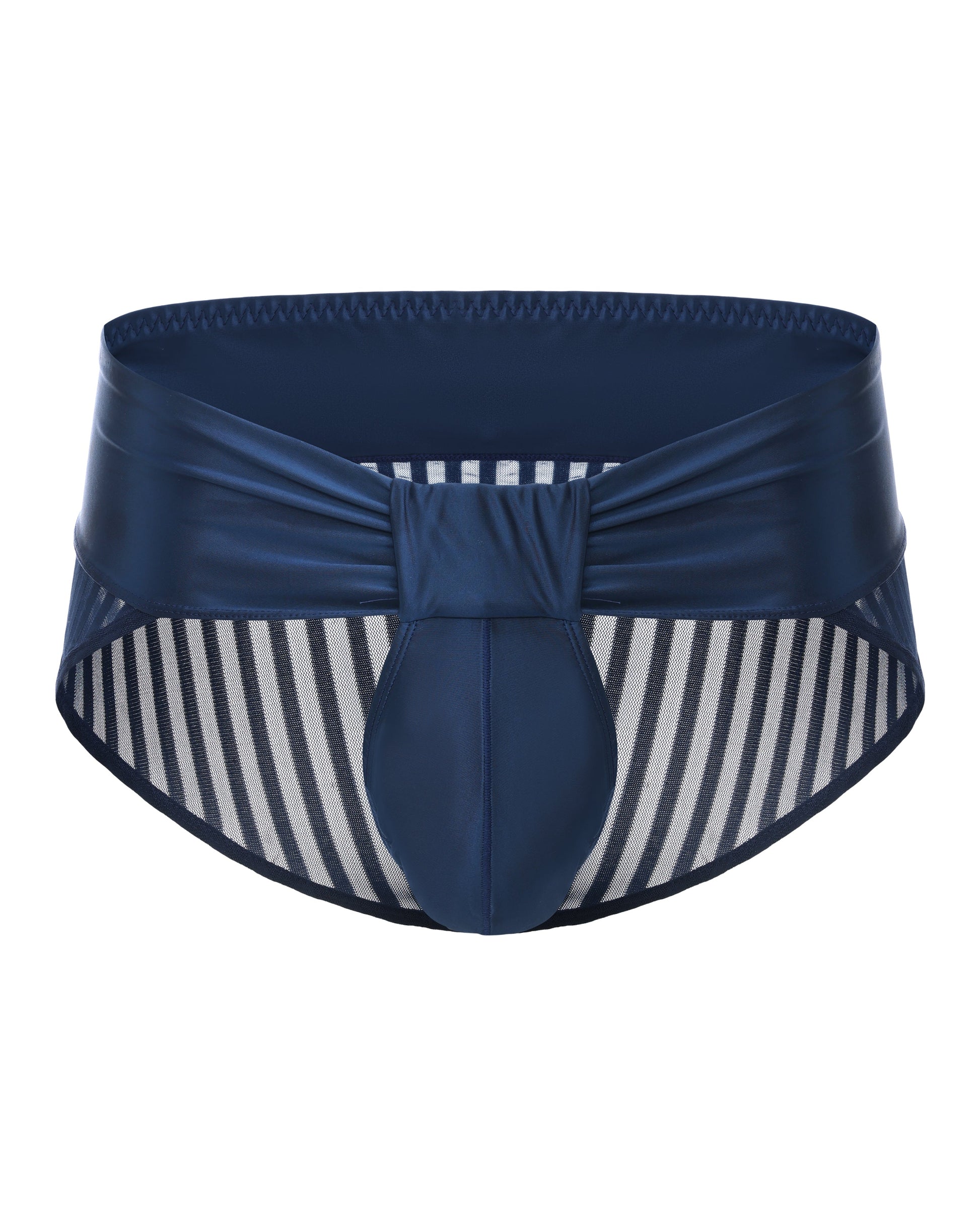 BSZN Ruched Sailor Stripe Mesh Brief in navy, front product view