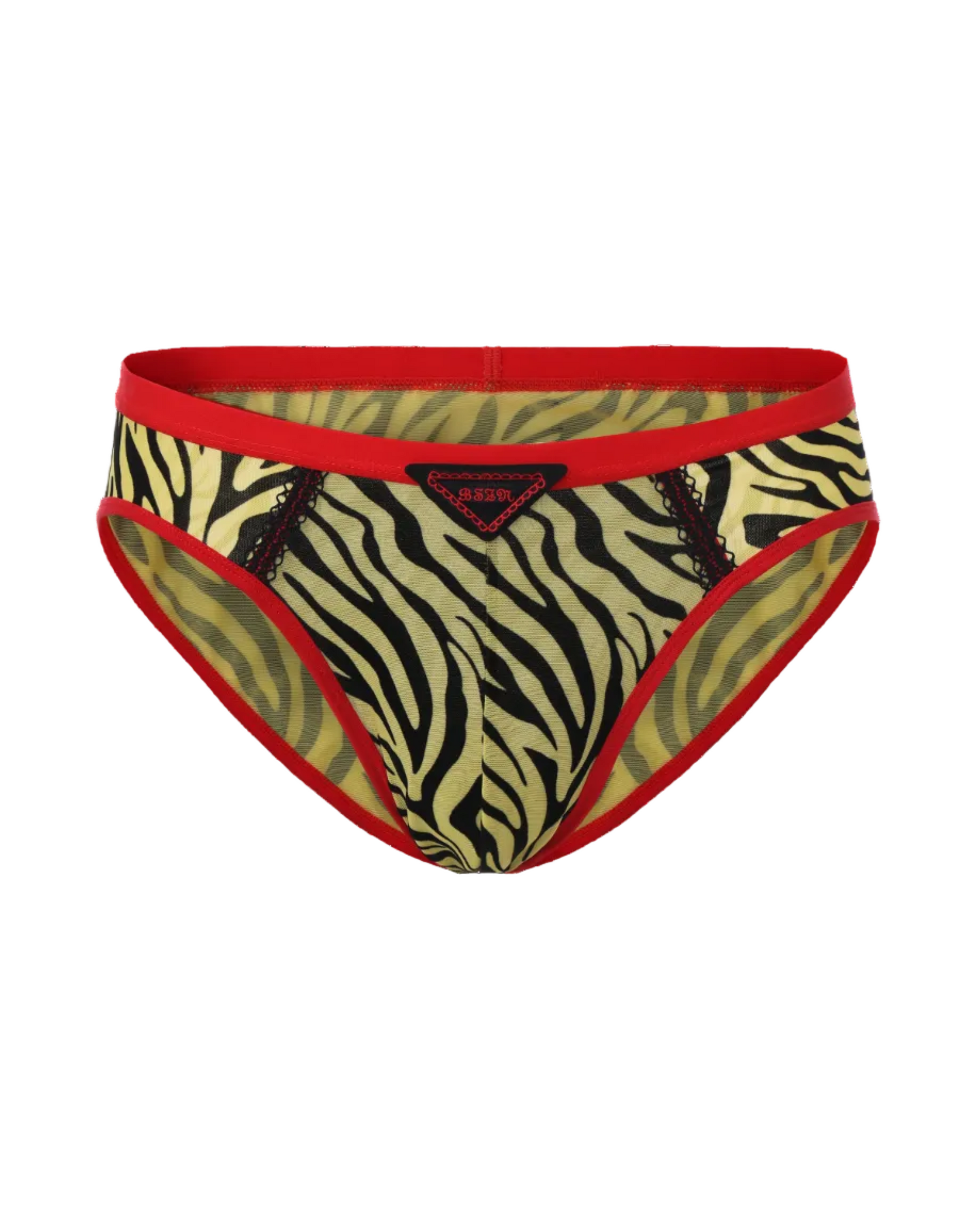 BSZN Contrast Animal-Print Mesh Brief in yellow, front view