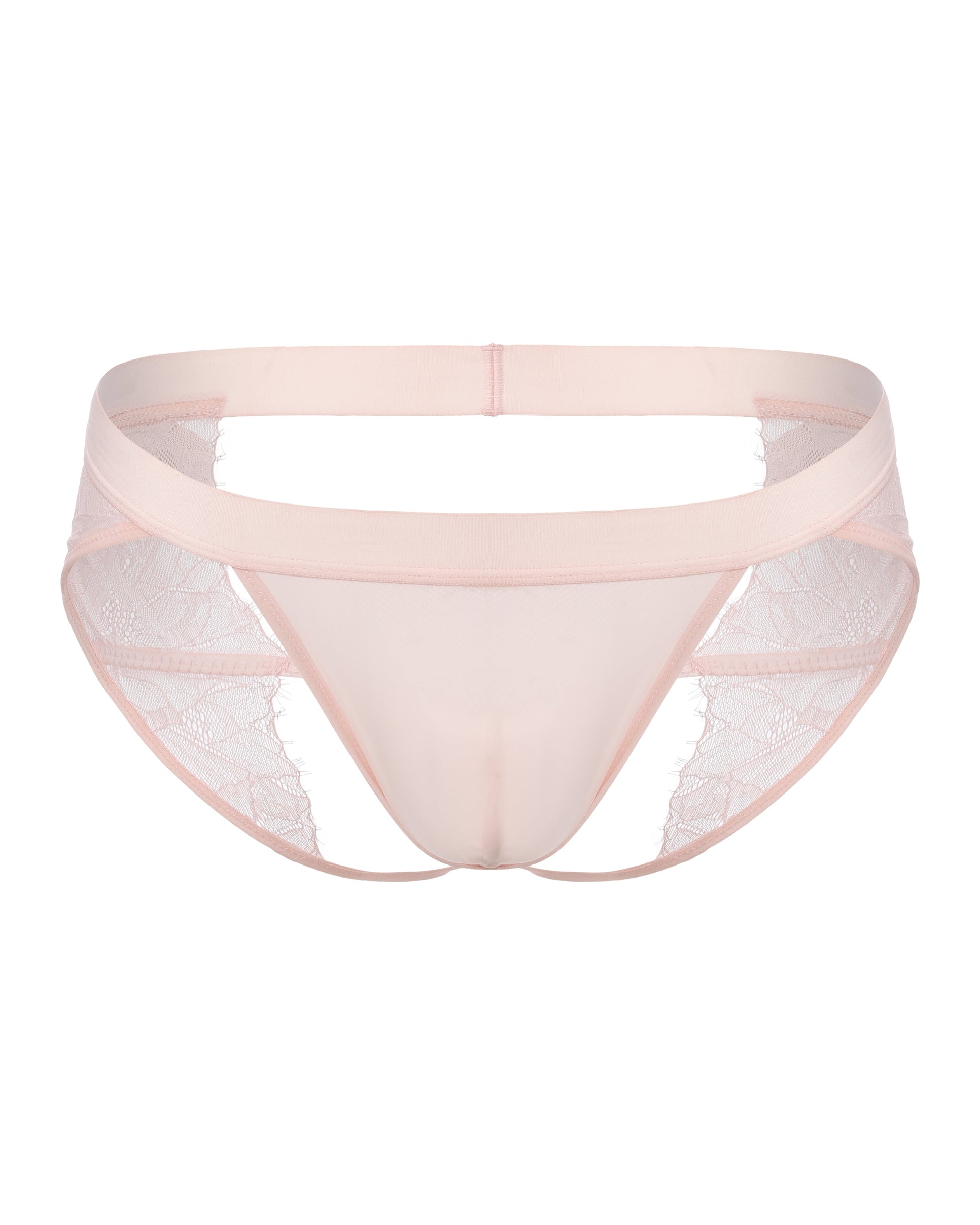 BSZN Pom-Pom Lace Jockstrap, in pink, front product view