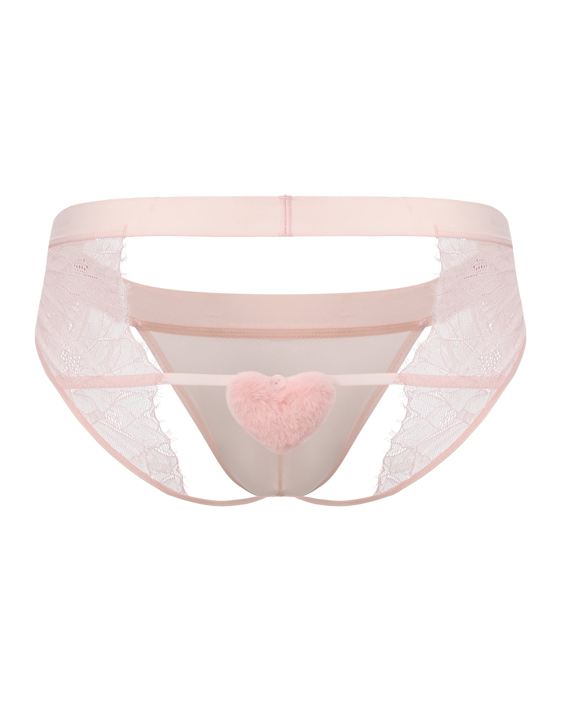 BSZN Pom-Pom Lace Jockstrap, rear product view with pale pink pom-pom