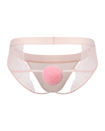 BSZN Pom-Pom Lace Jockstrap, rear product view with bright pink pom-pom