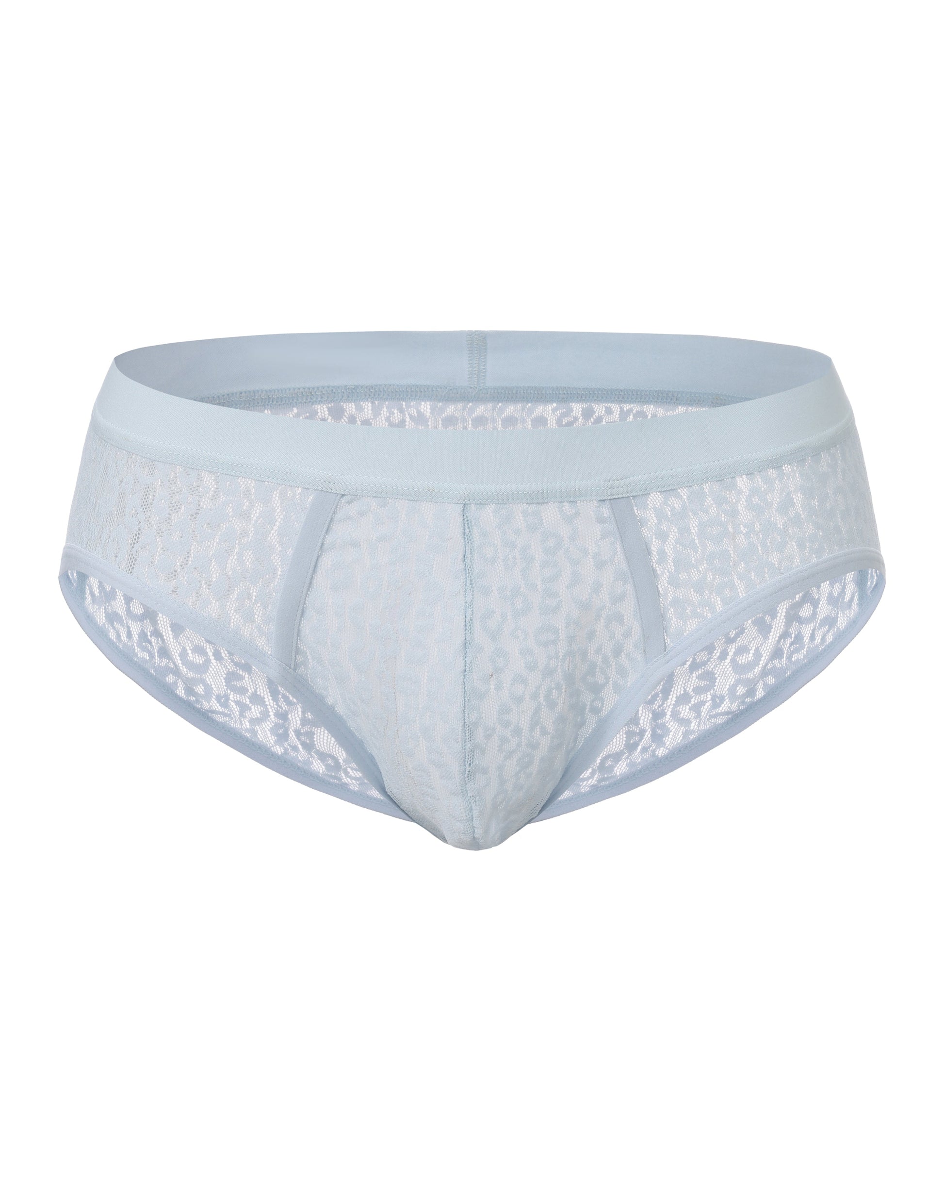 BSZN Sheer Leopard Mesh Brief in pale blue, product front view