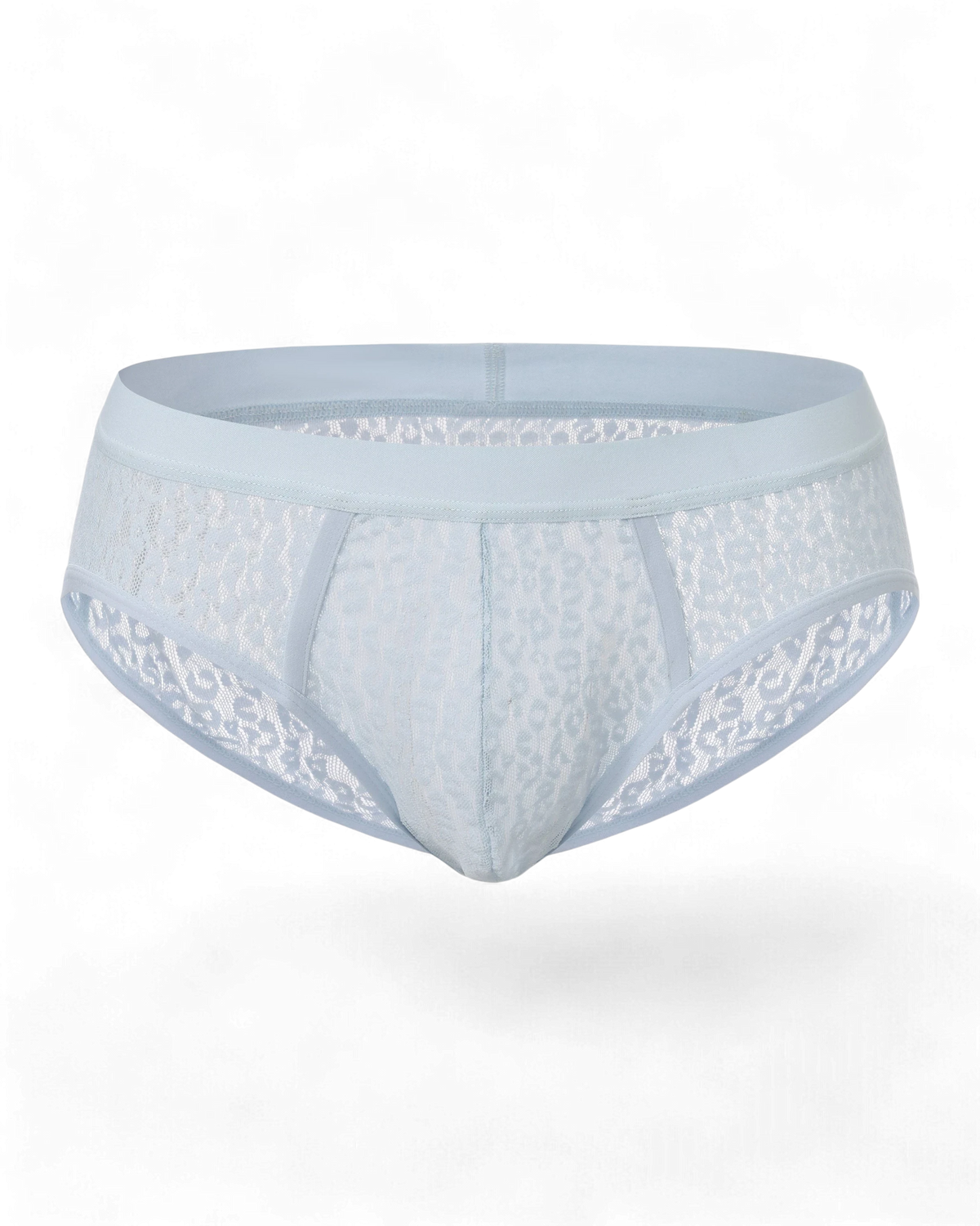 BSZN Sheer Leopard Mesh Brief in pale blue, product front view