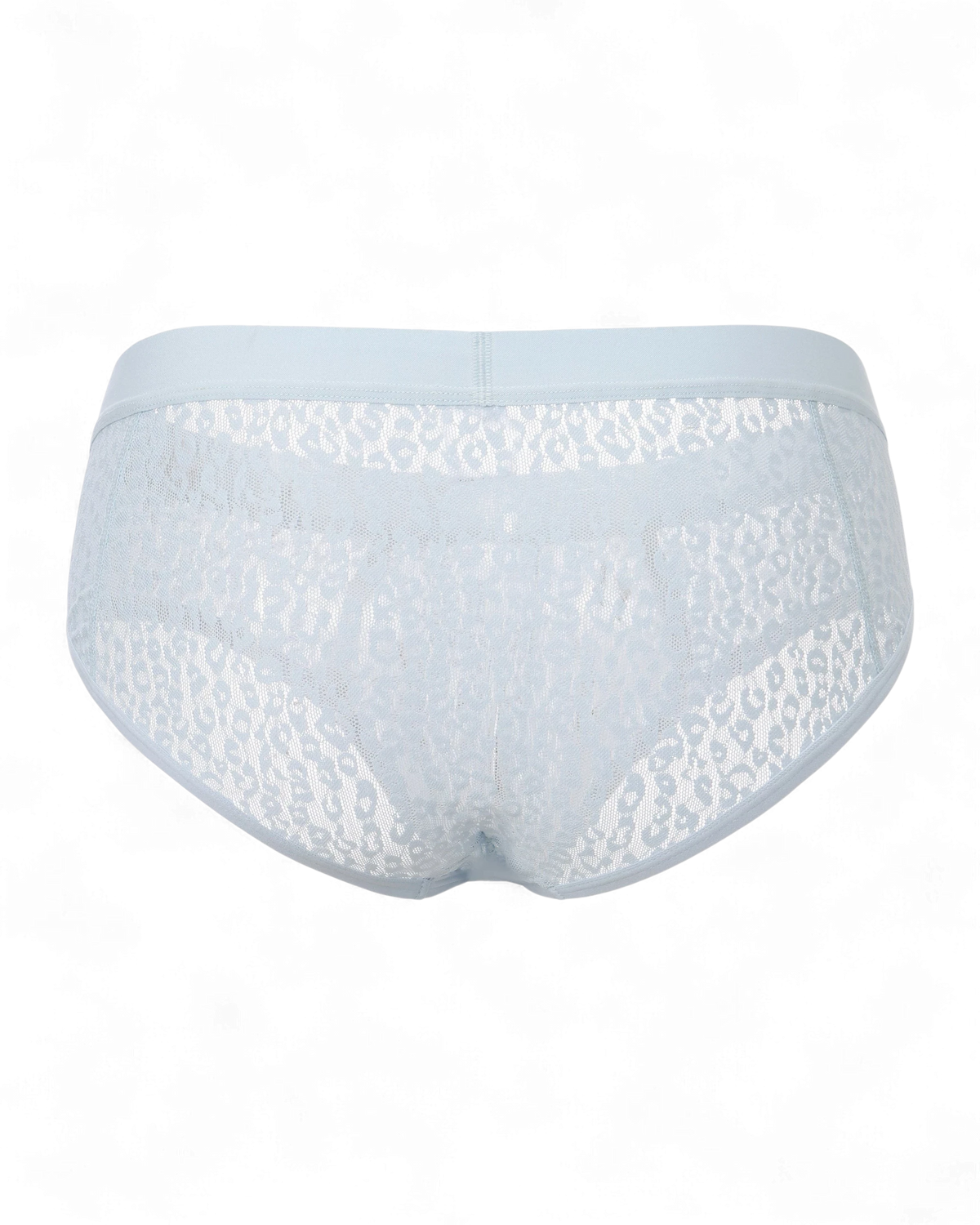 BSZN Sheer Leopard Mesh Brief in pale blue, product rear view