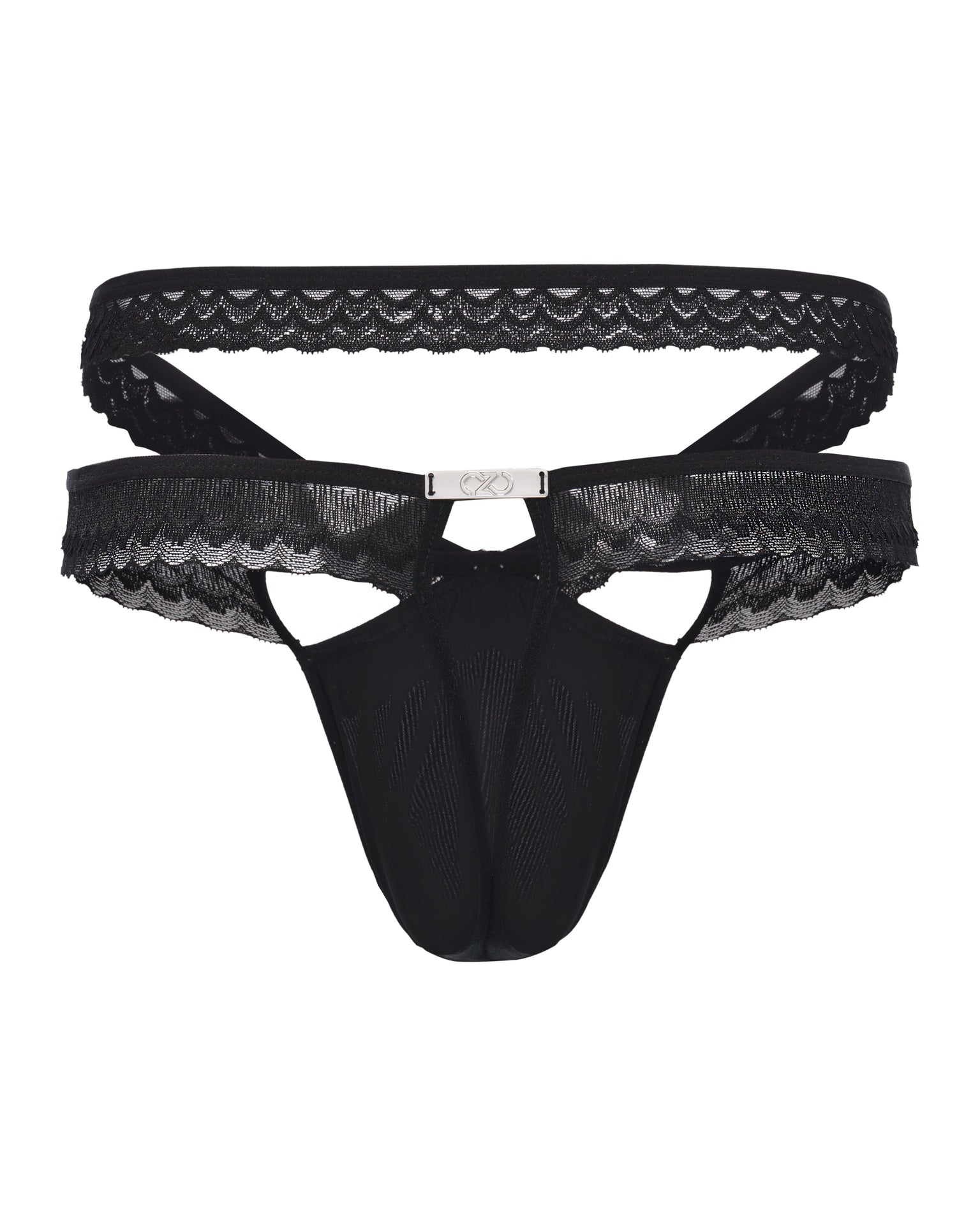Adjustable Lace Cutout Brief with crossed lace panels