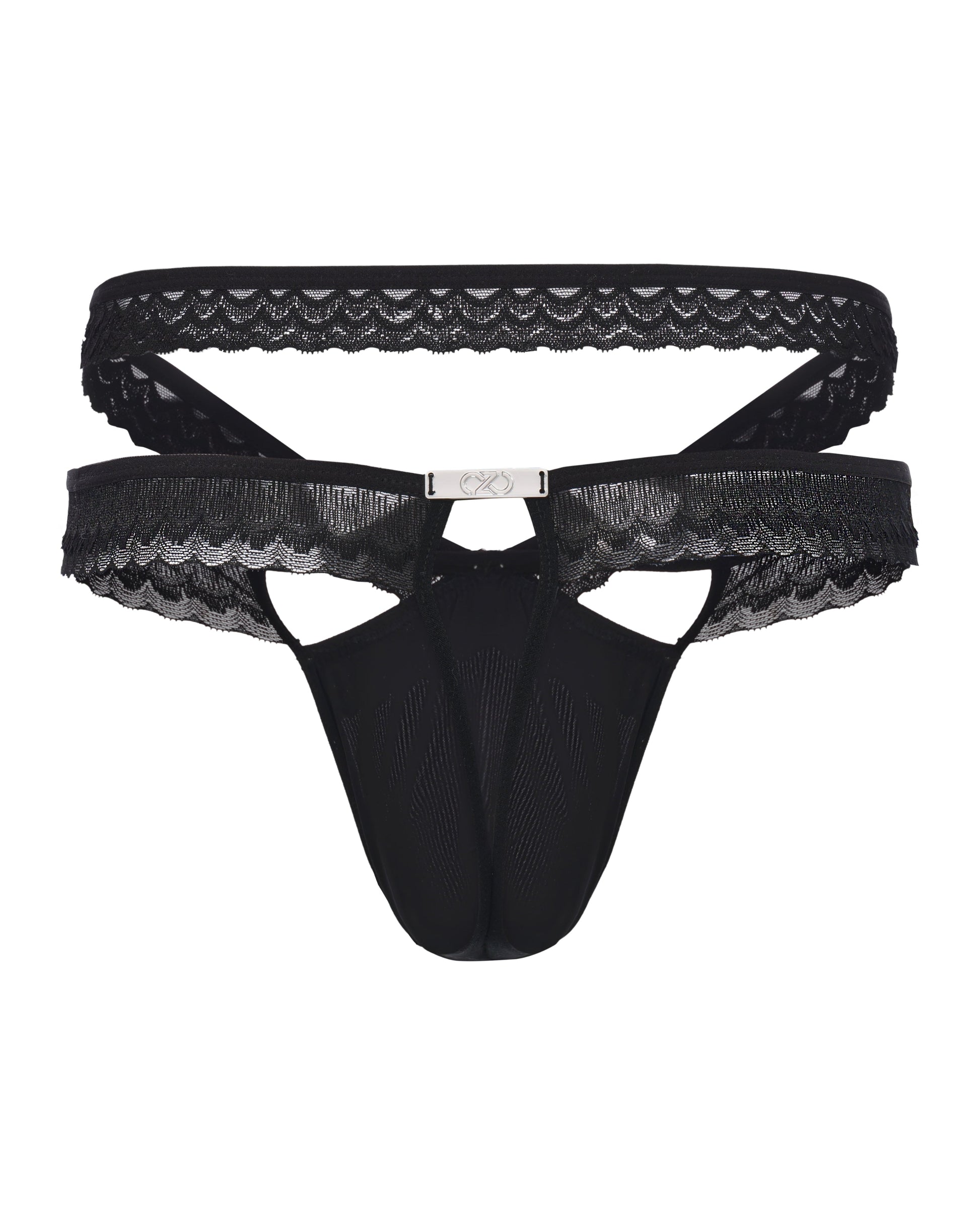 Adjustable Lace Cutout Brief with crossed lace panels