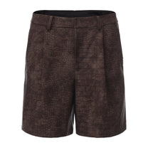 BSZN Reptile-Embossed Tailored Shorts in brown, product front view