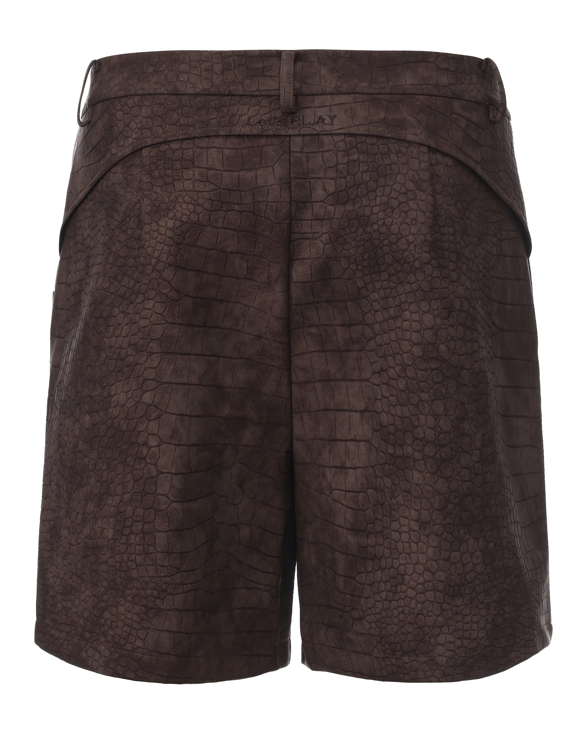 BSZN Reptile-Embossed Tailored Shorts in brown, product rear view