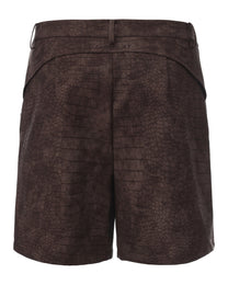 BSZN Reptile-Embossed Tailored Shorts in brown, product rear view