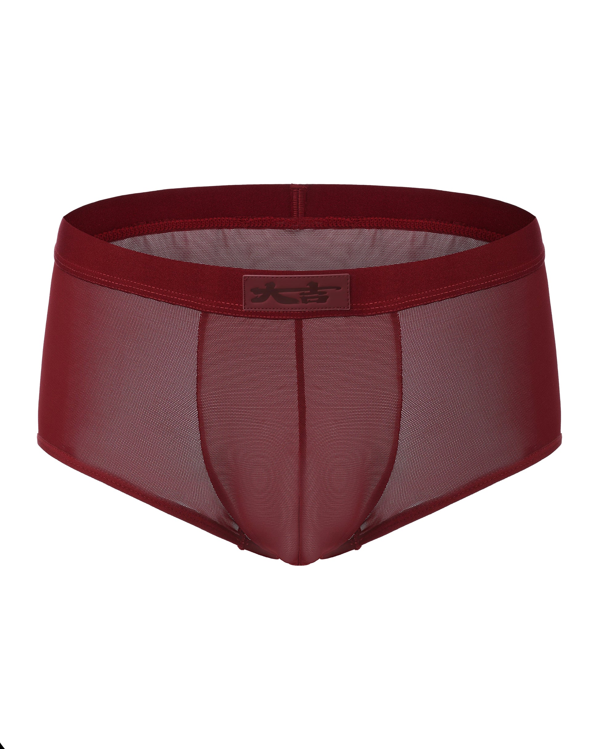 BSZN Good Fortune Sheer Mesh Trunk in deep red, product front view