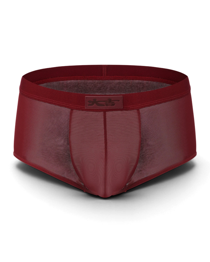 BSZN Good Fortune Sheer Mesh Trunk in deep red, product front view
