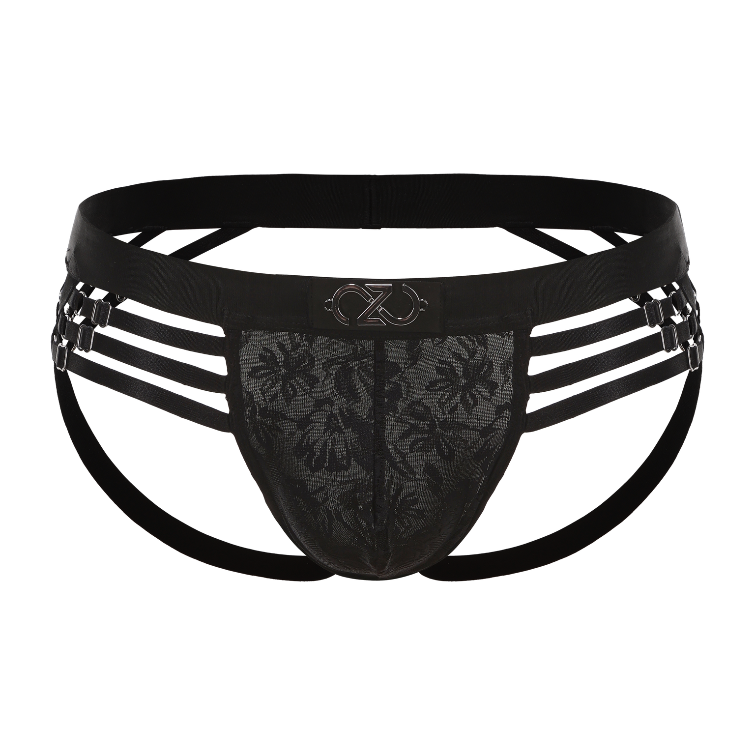 Leather Grid Jockstrap with tonal lace pouch