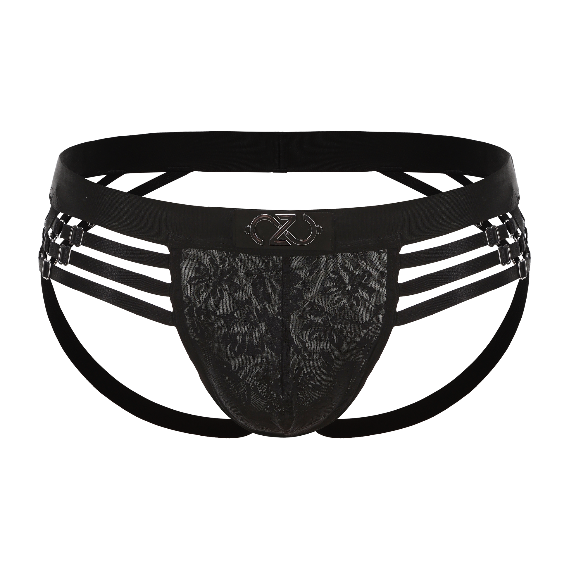 Leather Grid Jockstrap with tonal lace pouch