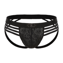 Leather Grid Jockstrap with tonal lace pouch