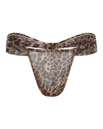 BSZN Animal-Print Cutout Mesh Thong, tan and brown leopard colorway, front product view