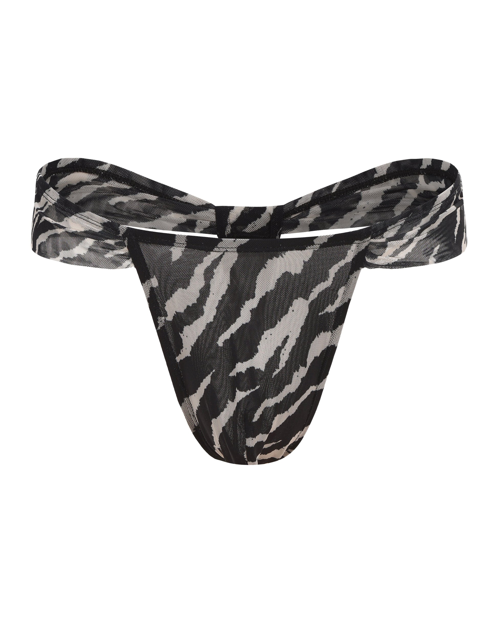 BSZN Animal-Print Cutout Mesh Thong, black and white zebra colorway, front product view