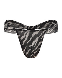 BSZN Animal-Print Cutout Mesh Thong, black and white zebra colorway, front product view