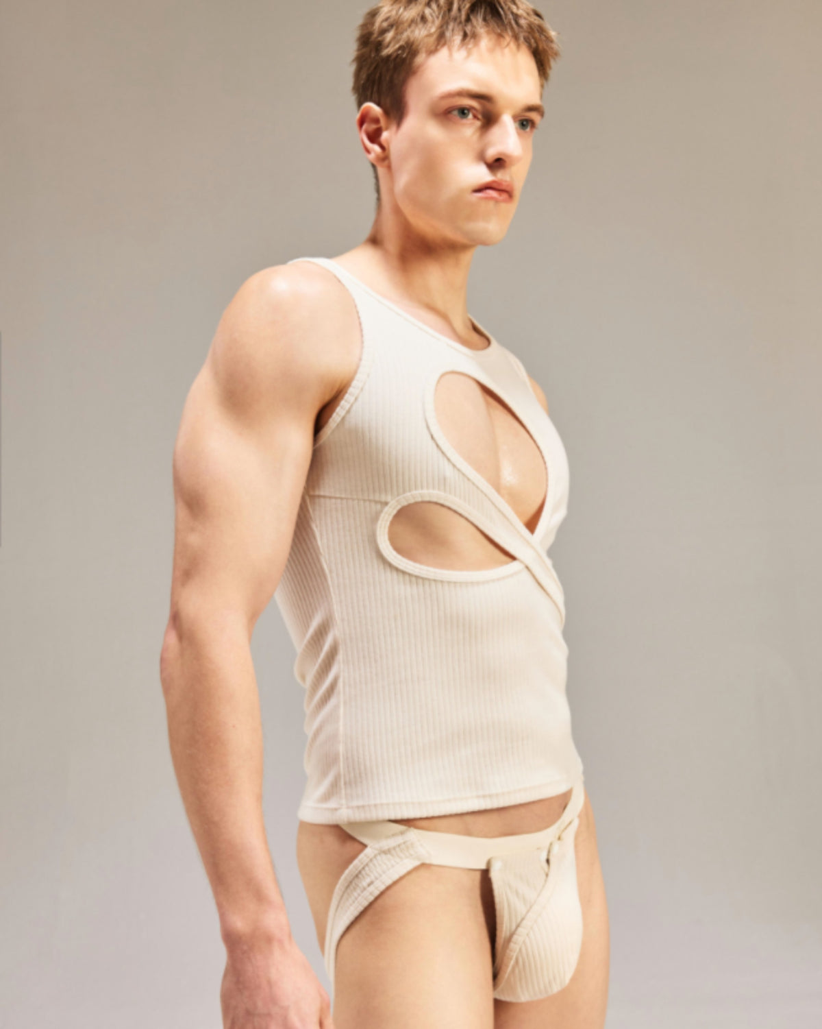 Asymmetric Cutout Ribbed Tank Top