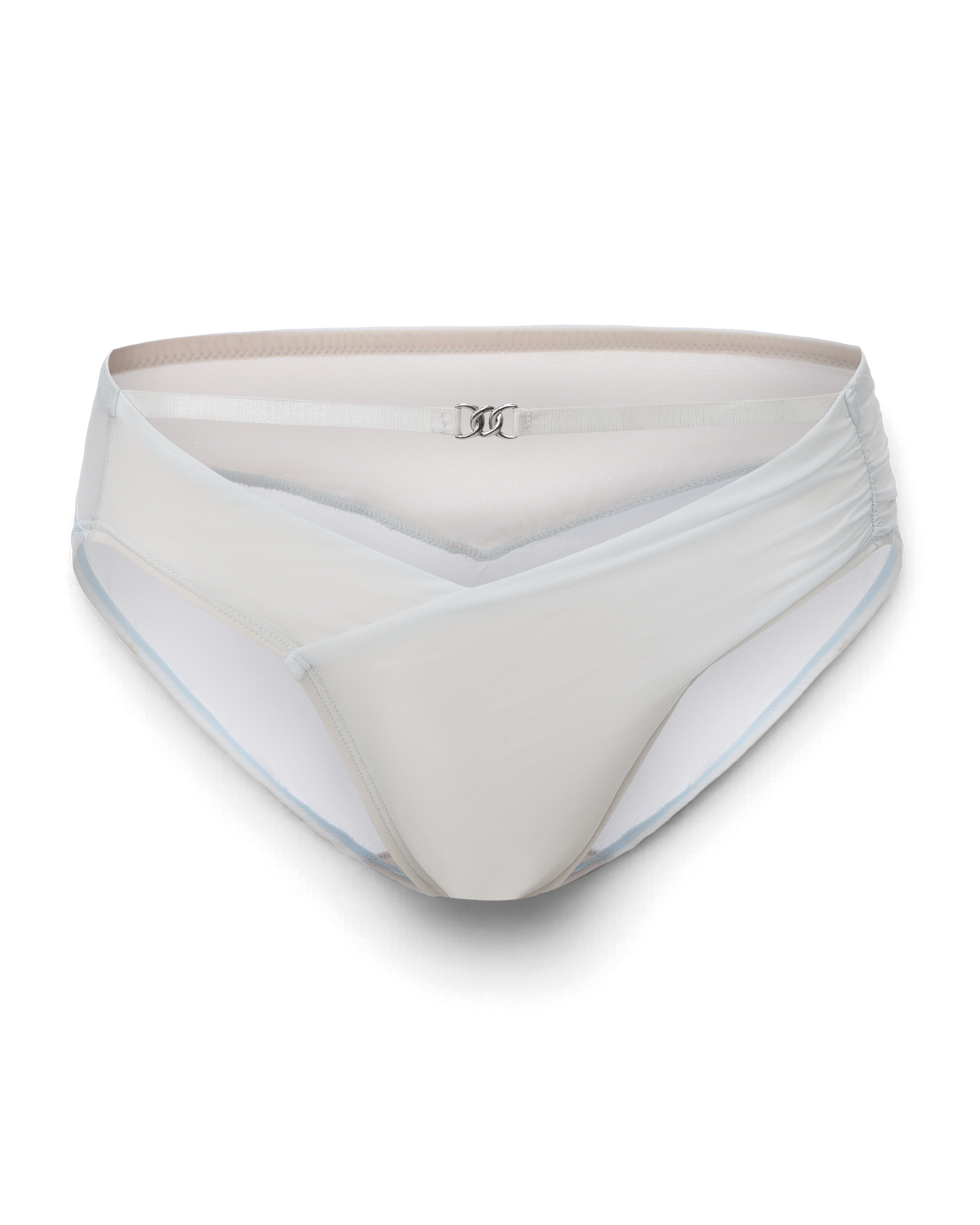 BSZN Shimmer Mesh V-Waist Chain Brief — Pale blue front product view.