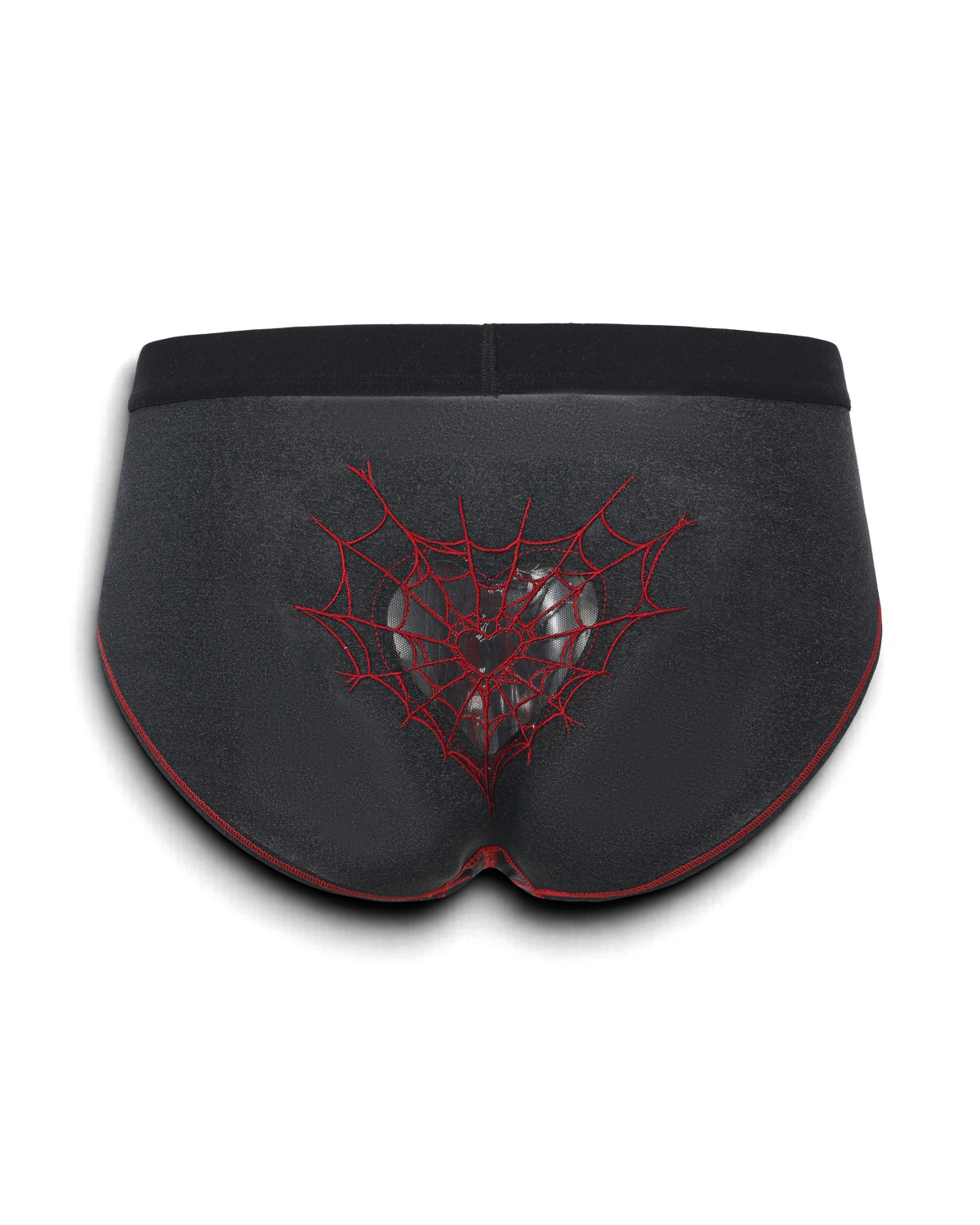 BSZN Spiderweb Heart Cutout Brief — Black embroidered heart back product view.