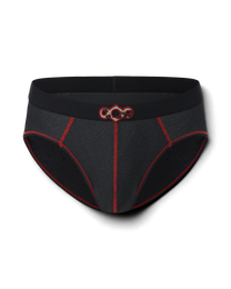 BSZN Spiderweb Heart Cutout Brief — Black front product view with red seams.
