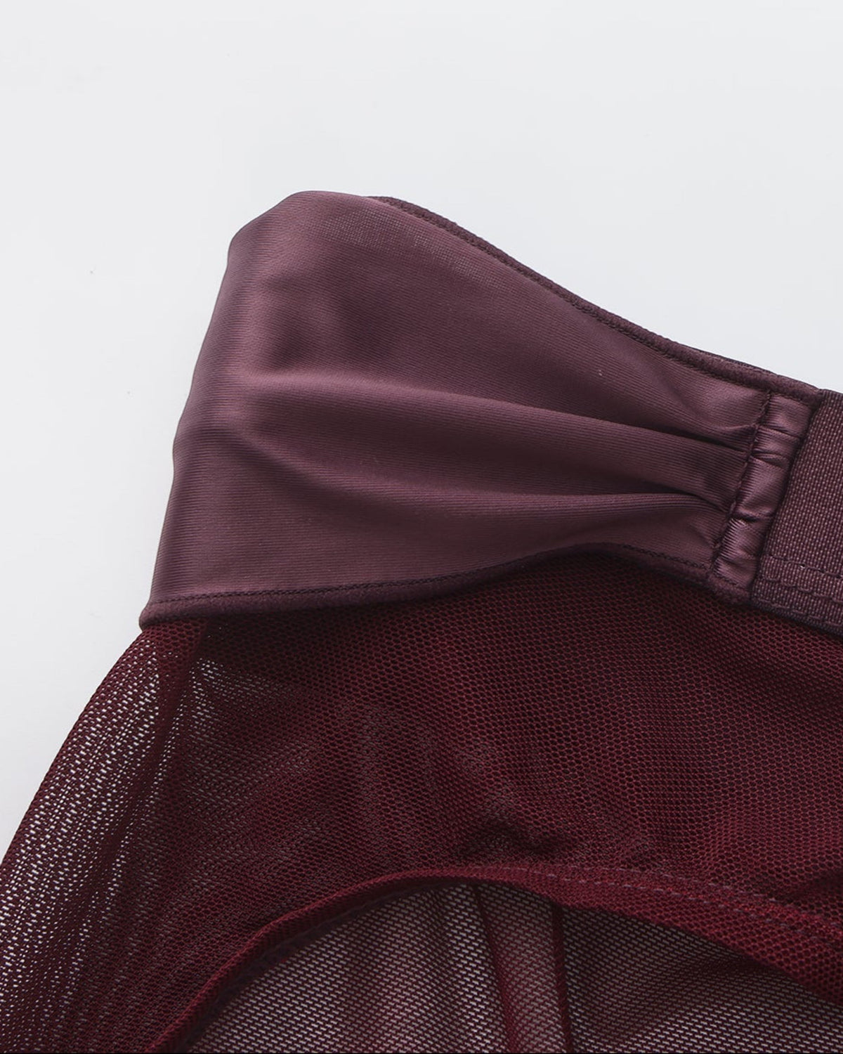 BSZN Satin Scarf Mesh Brief — Purple side tie attachment.