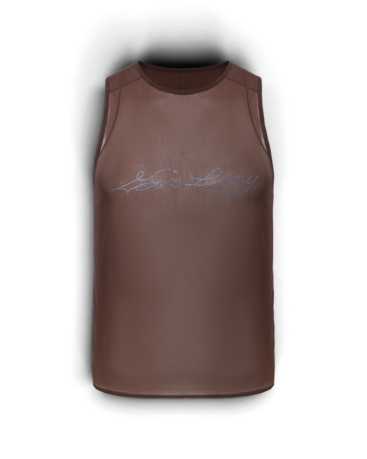 BSZN Crystal Sheer Tank Top — Brown front product view.