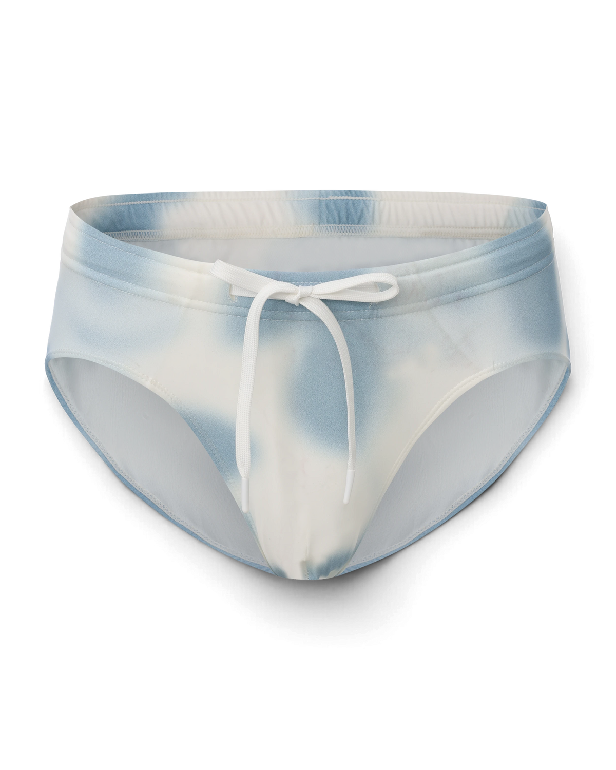 BSZN Dappled Print Swim Brief — Blue front product view with white drawstring.