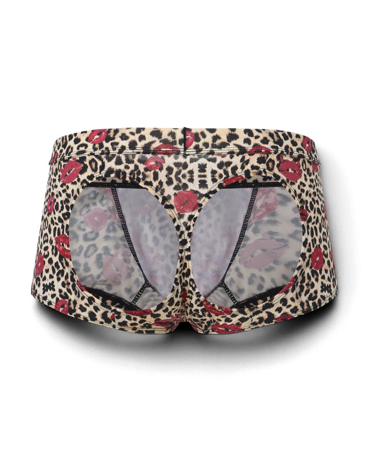 BSZN Wild Kiss Open-Back Trunk — Brown leopard twin rear cutouts product view.