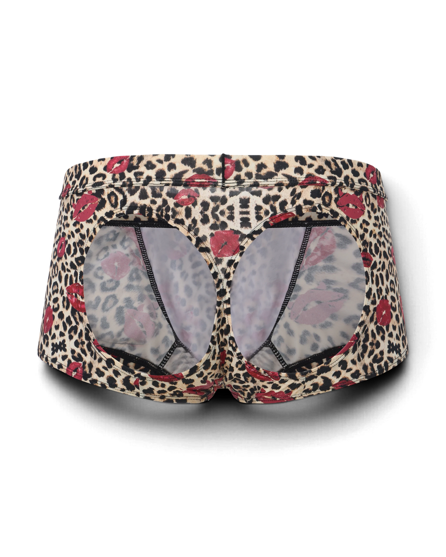 BSZN Wild Kiss Open-Back Trunk — Brown leopard twin rear cutouts product view.