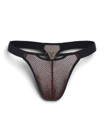 BSZN Metallic Pouch Logo Thong — Red metallic pouch front product view.