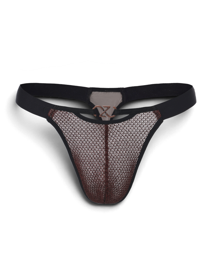BSZN Metallic Pouch Logo Thong — Red metallic pouch front product view.