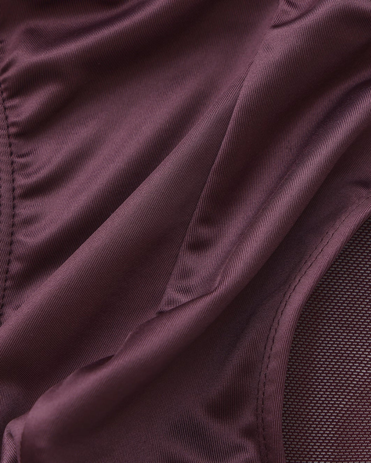 BSZN Satin Scarf Mesh Brief — Purple satin-look panel close-up.