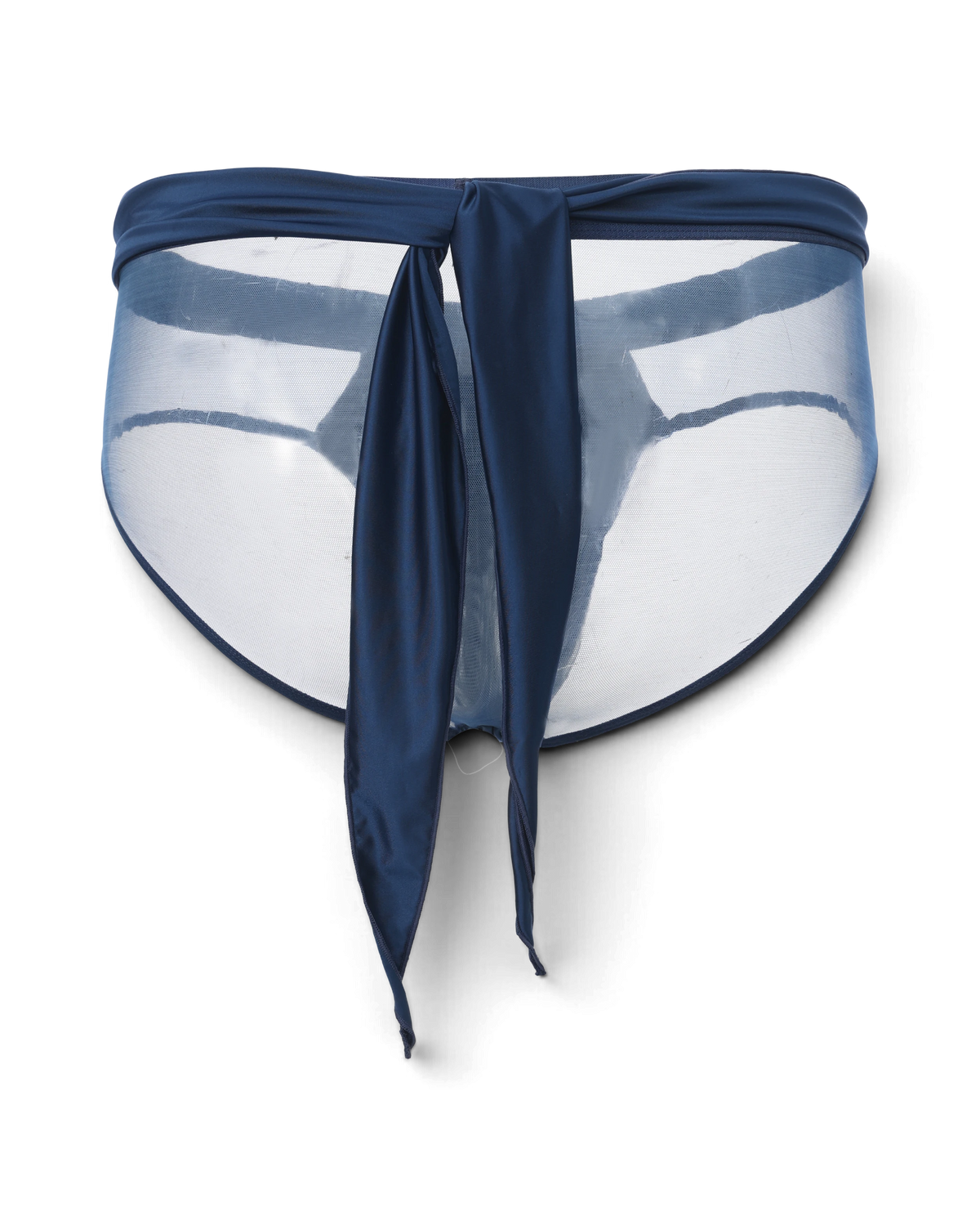 BSZN Satin Scarf Mesh Brief — Blue back with long scarf ties.