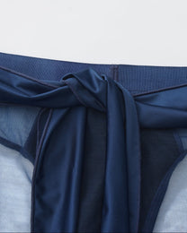 BSZN Satin Scarf Mesh Brief — Blue scarf knot detail.