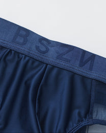 BSZN Satin Scarf Mesh Brief — Blue BSZN waistband detail.