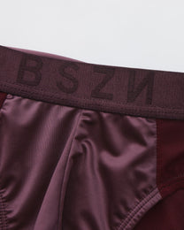 BSZN Satin Scarf Mesh Brief — Purple BSZN waistband detail.