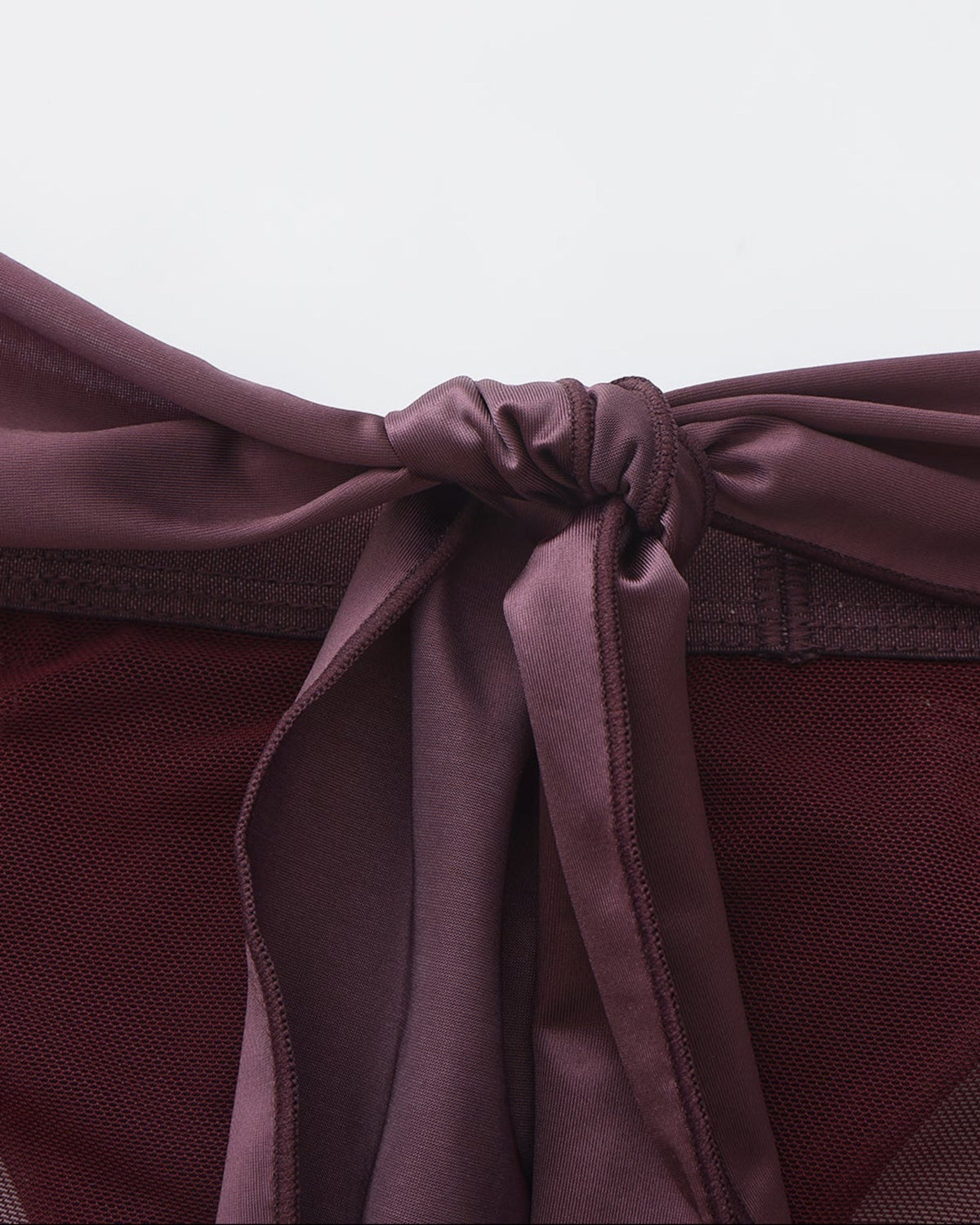 BSZN Satin Scarf Mesh Brief — Purple scarf knot detail.