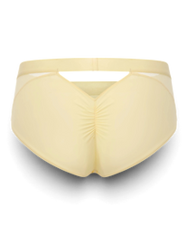BSZN V-Cut Mesh Brief in pale yellow featuring a triangular back cutout, sheer side panels, and center-back ruching.