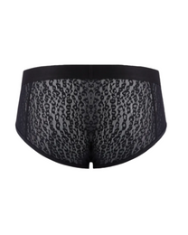 BSZN Sheer Leopard Mesh Brief in black, product rear view