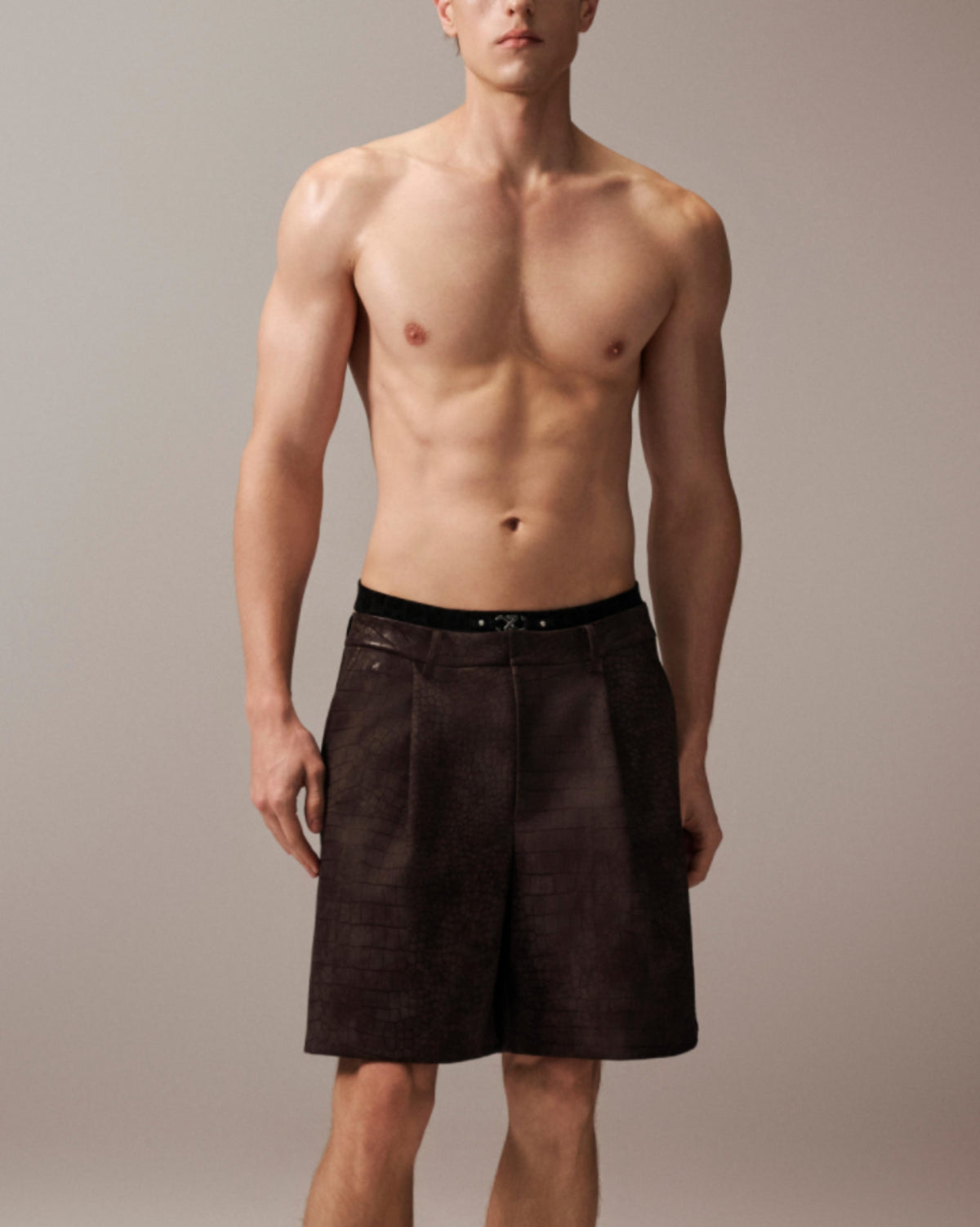 Reptile-Embossed Tailored Shorts
