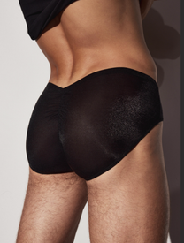BSZN Shimmer Horseshoe Ring Brief — Black sheer back on model.