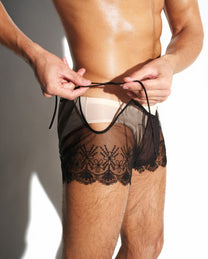 Floral Embroidered Sheer Lounge Shorts